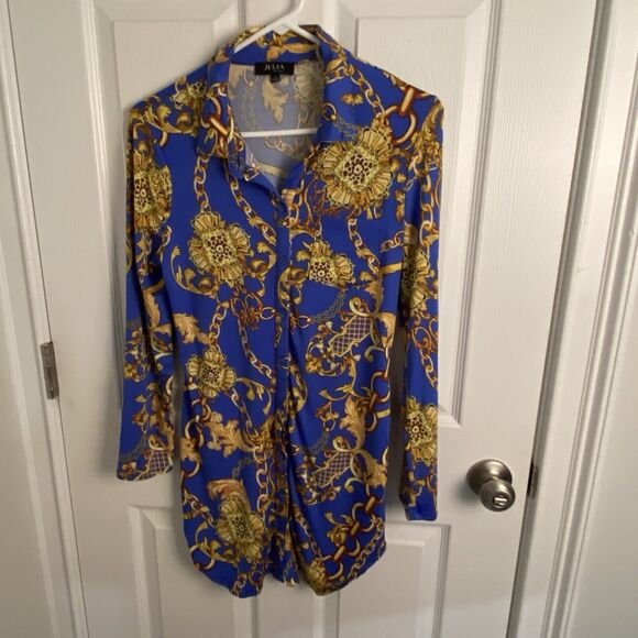 Julia by Love J Shirt Dress Womens Size Large Button Up Baroque Versailles Print - Picture 5 of 5